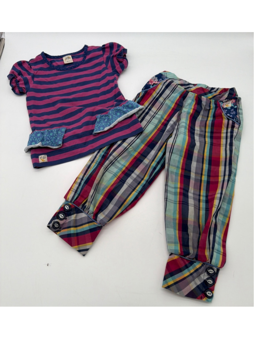 WILDFLOWERS Matching Set Size 4 Pink Blue Striped Plaid